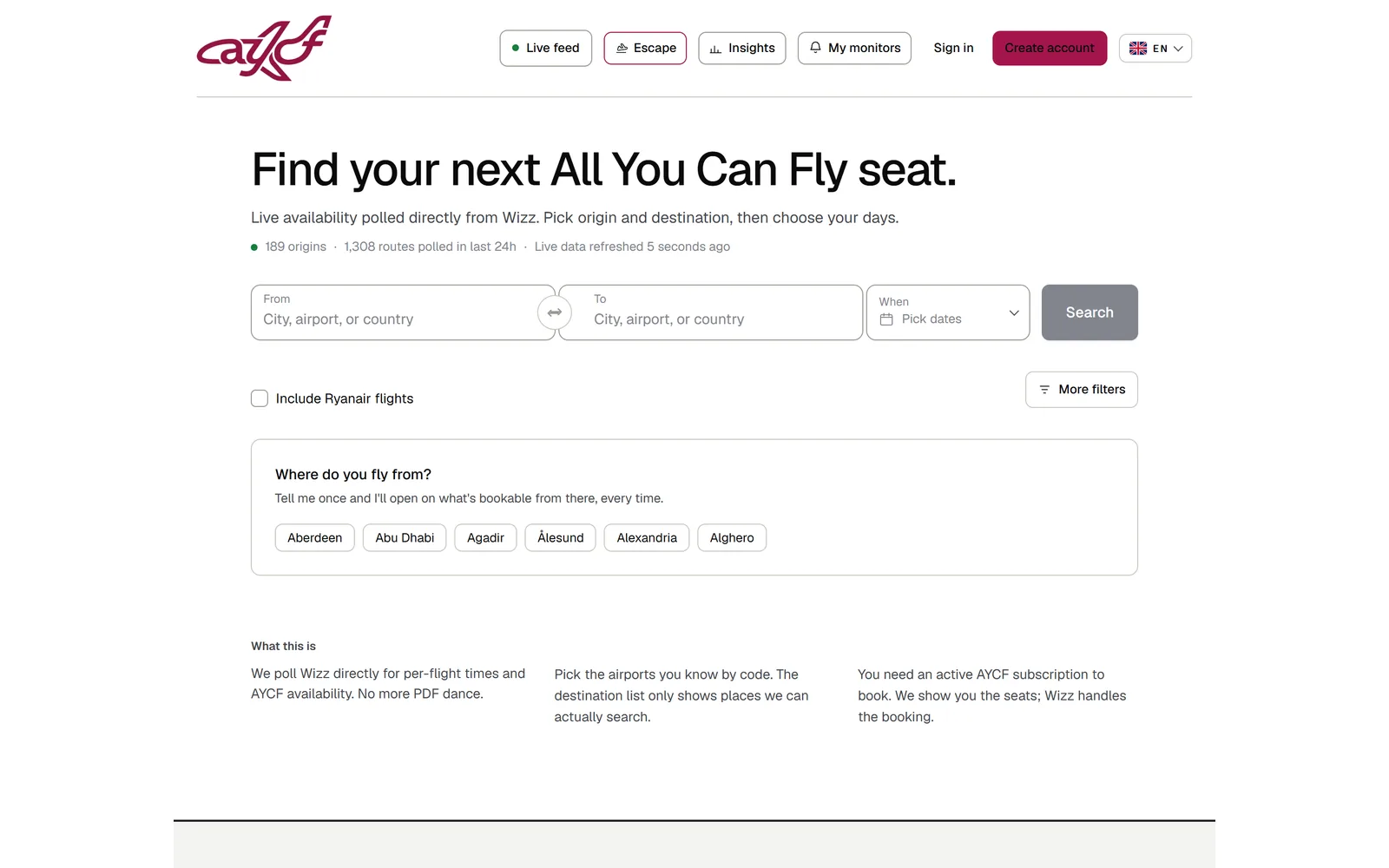 The aycf.app site
